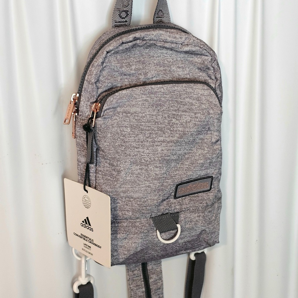 Adidas Essentials Convertible Crossbody Backpack Jersey Grey Rose Gold-Tone HW